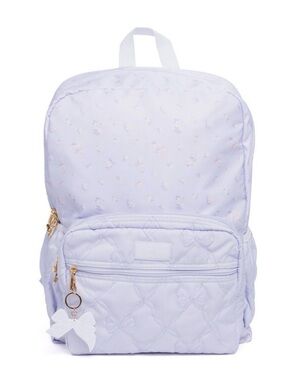 LoveShackFancy Light Blue Quilted Bow Kids Backpack with Gold Accents